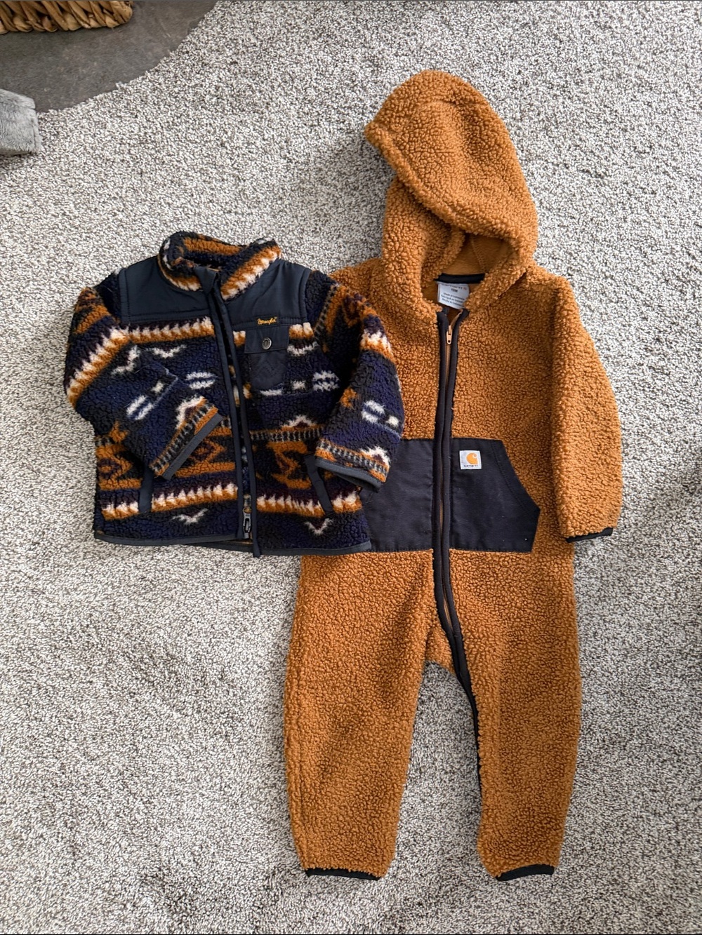 Carhartt Toddler Sherpa Coverall & Patterned Jacket - Rust & Navy